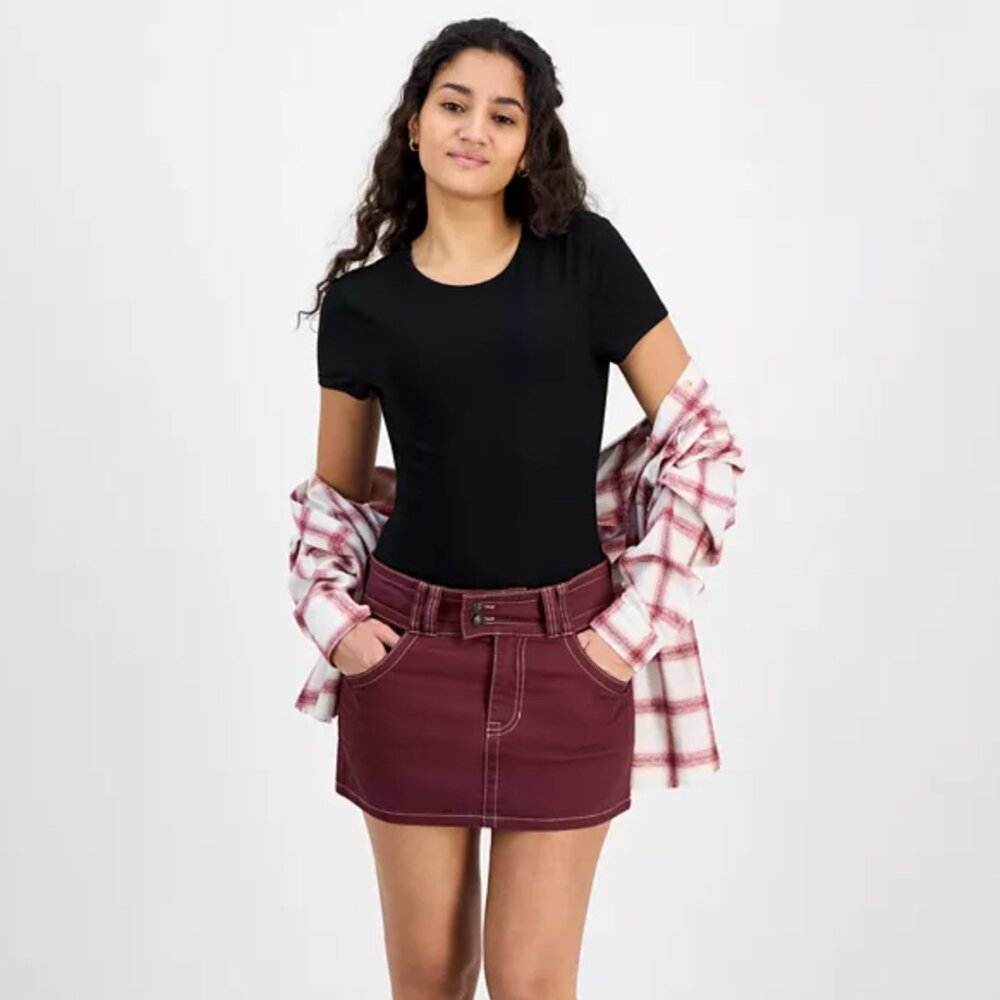 Celebrity Pink - Contrast-Stitch Jean Skirt